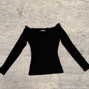 Reformation Black Off-Shoulder Ribbed Blouse